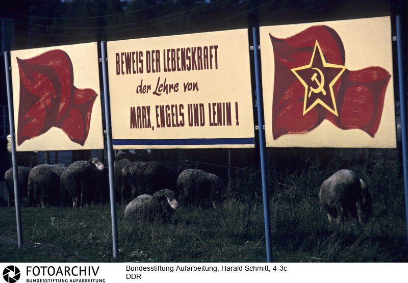 Losungen-Plakate, im Gebiet der Sorben. <BR>Aufnahmedatum: Januar 1978<BR>Material/Technik: Foto<BR>Aufnahmeort: Ostdeutschland / DDR / Deutschland<BR>Signatur: 4-3c